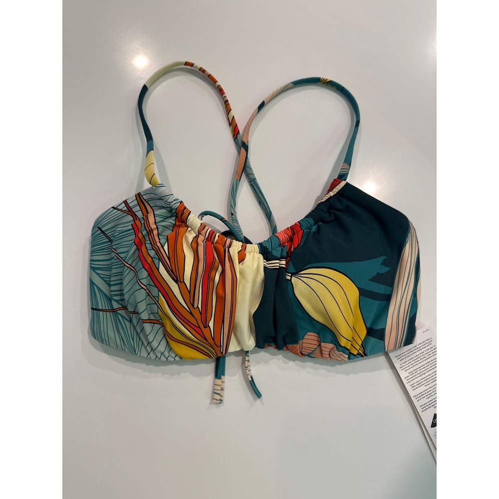 Calia Scrunched Tie Back Bikini Top Botanical Print Sea Green XS WSA34201PRTSP25
